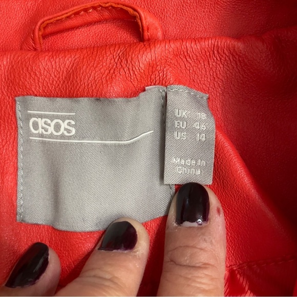 ASOS DESIGN premium Red leather waisted suit blazer size 14 - Picture 11 of 14